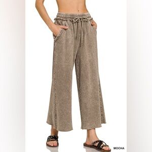 Zenana Women's Mocha Cotton Mineral Washed Pants